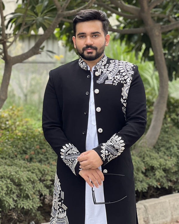 Designer Wear Black Sherwani Set