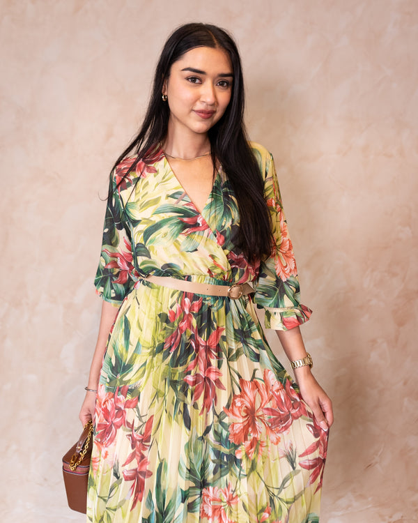 Designer Pleated Floral Dress